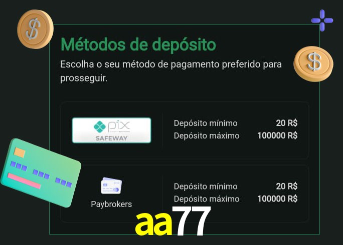 O cassino aa77 oferece uma grande variedade de métodos de pagamento